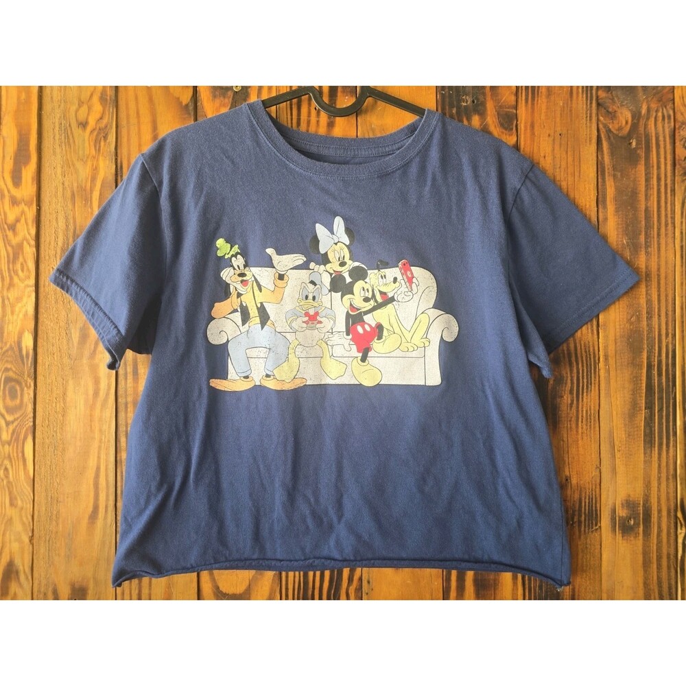 Disney Mickey Mouse & Friends Couch Graphic Blue Cropped Top, Women's XL